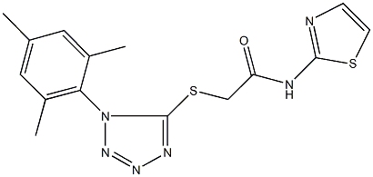 2-[(1-mesityl-1H-tetraazol-5-yl)sulfanyl]-N-(1,3-thiazol-2-yl)acetamide 结构式