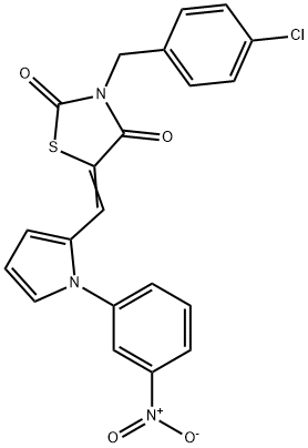 3-(4-chlorobenzyl)-5-[(1-{3-nitrophenyl}-1H-pyrrol-2-yl)methylene]-1,3-thiazolidine-2,4-dione 结构式