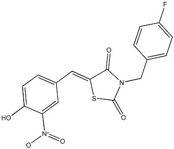 3-(4-fluorobenzyl)-5-{4-hydroxy-3-nitrobenzylidene}-1,3-thiazolidine-2,4-dione 结构式