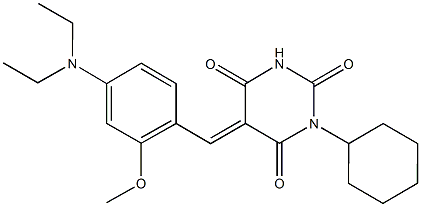 1-cyclohexyl-5-[4-(diethylamino)-2-methoxybenzylidene]-2,4,6(1H,3H,5H)-pyrimidinetrione 结构式