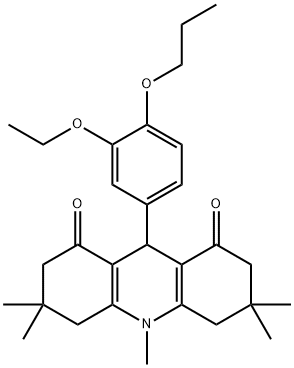 9-(3-ethoxy-4-propoxyphenyl)-3,3,6,6,10-pentamethyl-3,4,6,7,9,10-hexahydro-1,8(2H,5H)-acridinedione 结构式