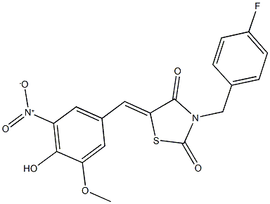 3-(4-fluorobenzyl)-5-{4-hydroxy-3-nitro-5-methoxybenzylidene}-1,3-thiazolidine-2,4-dione 结构式