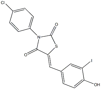 3-(4-chlorophenyl)-5-(4-hydroxy-3-iodobenzylidene)-1,3-thiazolidine-2,4-dione 结构式