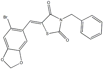 3-benzyl-5-[(6-bromo-1,3-benzodioxol-5-yl)methylene]-1,3-thiazolidine-2,4-dione 结构式