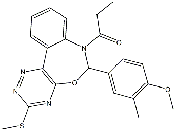 methyl 2-methyl-4-[3-(methylsulfanyl)-7-propionyl-6,7-dihydro[1,2,4]triazino[5,6-d][3,1]benzoxazepin-6-yl]phenyl ether 结构式