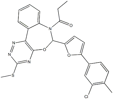 6-[5-(3-chloro-4-methylphenyl)-2-furyl]-3-(methylsulfanyl)-7-propionyl-6,7-dihydro[1,2,4]triazino[5,6-d][3,1]benzoxazepine 结构式