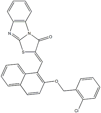 2-({2-[(2-chlorobenzyl)oxy]-1-naphthyl}methylene)[1,3]thiazolo[3,2-a]benzimidazol-3(2H)-one 结构式