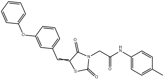 2-[2,4-dioxo-5-(3-phenoxybenzylidene)-1,3-thiazolidin-3-yl]-N-(4-methylphenyl)acetamide 结构式