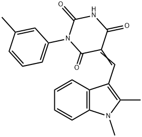 5-[(1,2-dimethyl-1H-indol-3-yl)methylene]-1-(3-methylphenyl)-2,4,6(1H,3H,5H)-pyrimidinetrione 结构式