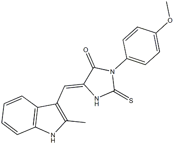 3-(4-methoxyphenyl)-5-[(2-methyl-1H-indol-3-yl)methylene]-2-thioxo-4-imidazolidinone 结构式