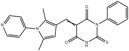 5-{[2,5-dimethyl-1-(4-pyridinyl)-1H-pyrrol-3-yl]methylene}-1-phenyl-2-thioxodihydro-4,6(1H,5H)-pyrimidinedione 结构式