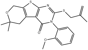 3-(2-methoxyphenyl)-6,6-dimethyl-2-[(2-methylprop-2-enyl)sulfanyl]-3,5,6,8-tetrahydro-4H-pyrano[4',3':4,5]thieno[2,3-d]pyrimidin-4-one 结构式