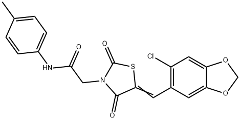 2-{5-[(6-chloro-1,3-benzodioxol-5-yl)methylene]-2,4-dioxo-1,3-thiazolidin-3-yl}-N-(4-methylphenyl)acetamide 结构式