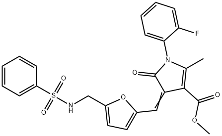 methyl 1-(2-fluorophenyl)-2-methyl-5-oxo-4-[(5-{[(phenylsulfonyl)amino]methyl}-2-furyl)methylene]-4,5-dihydro-1H-pyrrole-3-carboxylate 结构式