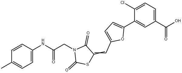 4-chloro-3-[5-({2,4-dioxo-3-[2-oxo-2-(4-toluidino)ethyl]-1,3-thiazolidin-5-ylidene}methyl)-2-furyl]benzoic acid 结构式