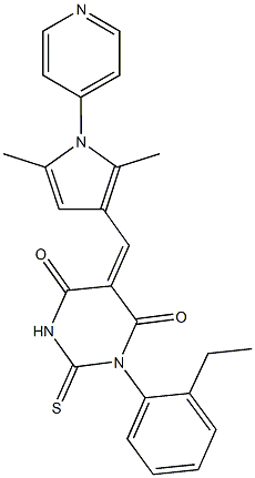 5-{[2,5-dimethyl-1-(4-pyridinyl)-1H-pyrrol-3-yl]methylene}-1-(2-ethylphenyl)-2-thioxodihydro-4,6(1H,5H)-pyrimidinedione 结构式