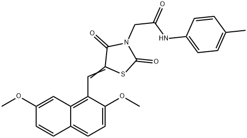 2-{5-[(2,7-dimethoxy-1-naphthyl)methylene]-2,4-dioxo-1,3-thiazolidin-3-yl}-N-(4-methylphenyl)acetamide 结构式