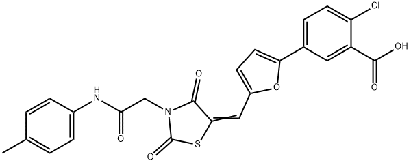 2-chloro-5-[5-({2,4-dioxo-3-[2-oxo-2-(4-toluidino)ethyl]-1,3-thiazolidin-5-ylidene}methyl)-2-furyl]benzoic acid 结构式