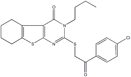 3-butyl-2-{[2-(4-chlorophenyl)-2-oxoethyl]sulfanyl}-5,6,7,8-tetrahydro[1]benzothieno[2,3-d]pyrimidin-4(3H)-one 结构式