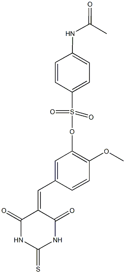 5-[(4,6-dioxo-2-thioxotetrahydro-5(2H)-pyrimidinylidene)methyl]-2-methoxyphenyl 4-(acetylamino)benzenesulfonate 结构式