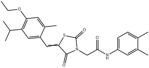 N-(3,4-dimethylphenyl)-2-[5-(4-ethoxy-5-isopropyl-2-methylbenzylidene)-2,4-dioxo-1,3-thiazolidin-3-yl]acetamide 结构式