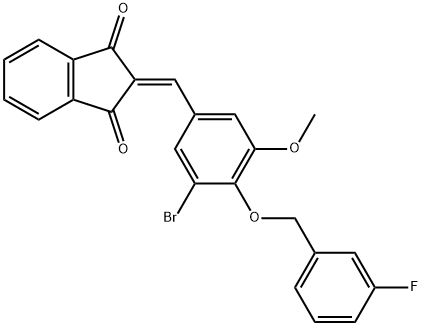 2-{3-bromo-4-[(3-fluorobenzyl)oxy]-5-methoxybenzylidene}-1H-indene-1,3(2H)-dione 结构式