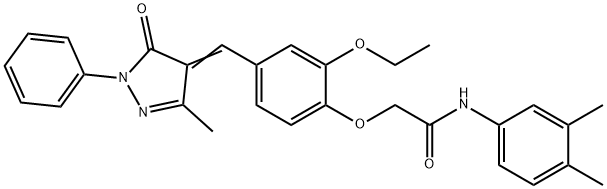 N-(3,4-dimethylphenyl)-2-{2-ethoxy-4-[(3-methyl-5-oxo-1-phenyl-1,5-dihydro-4H-pyrazol-4-ylidene)methyl]phenoxy}acetamide 结构式