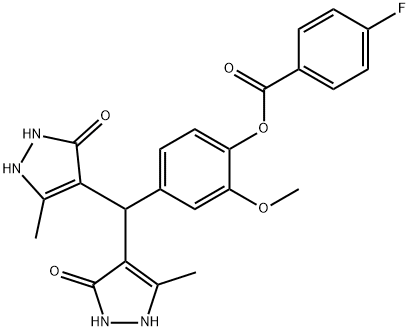 4-[bis(5-hydroxy-3-methyl-1H-pyrazol-4-yl)methyl]-2-methoxyphenyl 4-fluorobenzoate 结构式