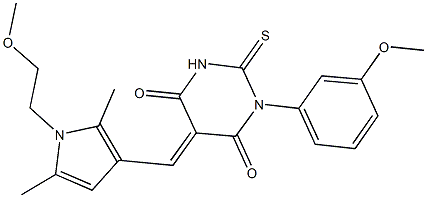 5-{[1-(2-methoxyethyl)-2,5-dimethyl-1H-pyrrol-3-yl]methylene}-1-(3-methoxyphenyl)-2-thioxodihydro-4,6(1H,5H)-pyrimidinedione 结构式