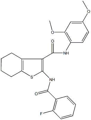 N-(2,4-dimethoxyphenyl)-2-[(2-fluorobenzoyl)amino]-4,5,6,7-tetrahydro-1-benzothiophene-3-carboxamide 结构式