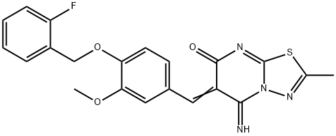 6-{4-[(2-fluorobenzyl)oxy]-3-methoxybenzylidene}-5-imino-2-methyl-5,6-dihydro-7H-[1,3,4]thiadiazolo[3,2-a]pyrimidin-7-one 结构式