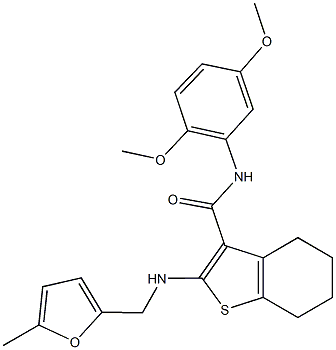 N-(2,5-dimethoxyphenyl)-2-{[(5-methyl-2-furyl)methyl]amino}-4,5,6,7-tetrahydro-1-benzothiophene-3-carboxamide 结构式