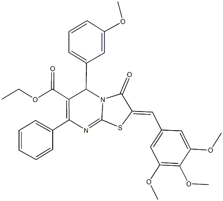 ethyl 5-(3-methoxyphenyl)-3-oxo-7-phenyl-2-(3,4,5-trimethoxybenzylidene)-2,3-dihydro-5H-[1,3]thiazolo[3,2-a]pyrimidine-6-carboxylate 结构式