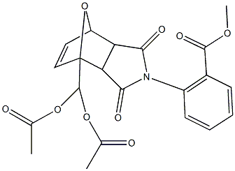 methyl 2-{1-[bis(acetyloxy)methyl]-3,5-dioxo-10-oxa-4-azatricyclo[5.2.1.0~2,6~]dec-8-en-4-yl}benzoate 结构式