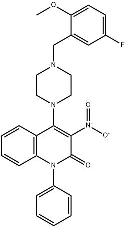 4-[4-(5-fluoro-2-methoxybenzyl)-1-piperazinyl]-3-nitro-1-phenyl-2(1H)-quinolinone 结构式