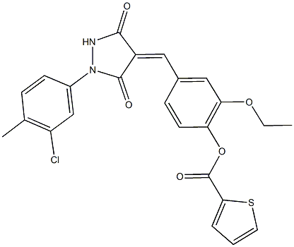 4-{[1-(3-chloro-4-methylphenyl)-3,5-dioxo-4-pyrazolidinylidene]methyl}-2-ethoxyphenyl 2-thiophenecarboxylate 结构式