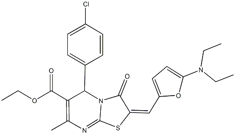 ethyl 5-(4-chlorophenyl)-2-{[5-(diethylamino)-2-furyl]methylene}-7-methyl-3-oxo-2,3-dihydro-5H-[1,3]thiazolo[3,2-a]pyrimidine-6-carboxylate 结构式