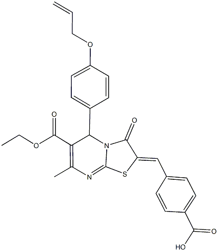 4-[(5-[4-(allyloxy)phenyl]-6-(ethoxycarbonyl)-7-methyl-3-oxo-5H-[1,3]thiazolo[3,2-a]pyrimidin-2(3H)-ylidene)methyl]benzoic acid 结构式