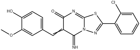 2-(2-chlorophenyl)-6-(4-hydroxy-3-methoxybenzylidene)-5-imino-5,6-dihydro-7H-[1,3,4]thiadiazolo[3,2-a]pyrimidin-7-one 结构式
