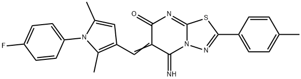 6-{[1-(4-fluorophenyl)-2,5-dimethyl-1H-pyrrol-3-yl]methylene}-5-imino-2-(4-methylphenyl)-5,6-dihydro-7H-[1,3,4]thiadiazolo[3,2-a]pyrimidin-7-one 结构式