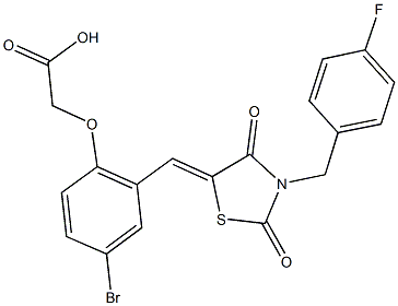 (4-bromo-2-{[3-(4-fluorobenzyl)-2,4-dioxo-1,3-thiazolidin-5-ylidene]methyl}phenoxy)acetic acid 结构式