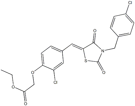 ethyl (2-chloro-4-{[3-(4-chlorobenzyl)-2,4-dioxo-1,3-thiazolidin-5-ylidene]methyl}phenoxy)acetate 结构式