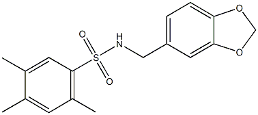 N-(1,3-benzodioxol-5-ylmethyl)-2,4,5-trimethylbenzenesulfonamide 结构式