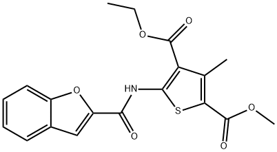 4-ethyl 2-methyl 5-[(1-benzofuran-2-ylcarbonyl)amino]-3-methyl-2,4-thiophenedicarboxylate 结构式