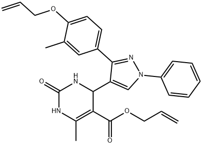 allyl 4-{3-[4-(allyloxy)-3-methylphenyl]-1-phenyl-1H-pyrazol-4-yl}-6-methyl-2-oxo-1,2,3,4-tetrahydropyrimidine-5-carboxylate 结构式