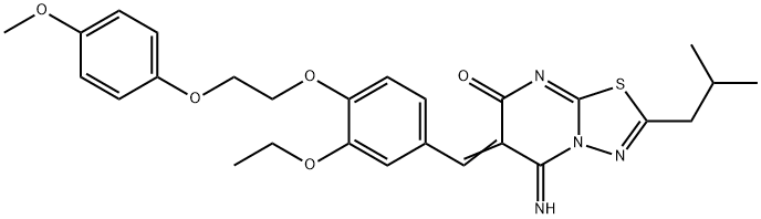 6-{3-ethoxy-4-[2-(4-methoxyphenoxy)ethoxy]benzylidene}-5-imino-2-isobutyl-5,6-dihydro-7H-[1,3,4]thiadiazolo[3,2-a]pyrimidin-7-one 结构式