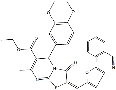 ethyl 2-{[5-(2-cyanophenyl)-2-furyl]methylene}-5-(3,4-dimethoxyphenyl)-7-methyl-3-oxo-2,3-dihydro-5H-[1,3]thiazolo[3,2-a]pyrimidine-6-carboxylate 结构式