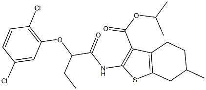 isopropyl 2-{[2-(2,5-dichlorophenoxy)butanoyl]amino}-6-methyl-4,5,6,7-tetrahydro-1-benzothiophene-3-carboxylate 结构式