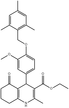 ethyl 4-[4-(mesitylmethoxy)-3-methoxyphenyl]-2-methyl-5-oxo-1,4,5,6,7,8-hexahydro-3-quinolinecarboxylate 结构式