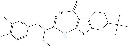 6-tert-butyl-2-{[2-(3,4-dimethylphenoxy)butanoyl]amino}-4,5,6,7-tetrahydro-1-benzothiophene-3-carboxamide 结构式